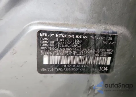 2020 Mitsubishi Mirage G4 Es from USA, damaged, VIN ML32F3FJ6LHF12401